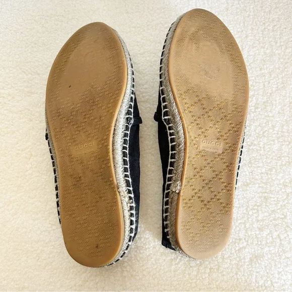 Gucci Monogram Espadrilles Flats Black GG Suede Microguccissima Size EU 36.5