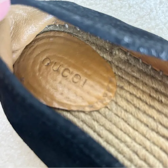 Gucci Monogram Espadrilles Flats Black GG Suede Microguccissima Size EU 36.5