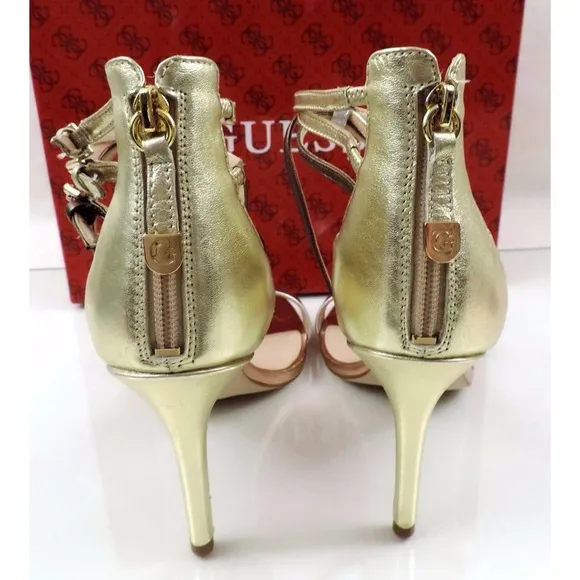 Guess Laella Ankle Strap Dress Sandals Heels Silver Multi Size 9.5