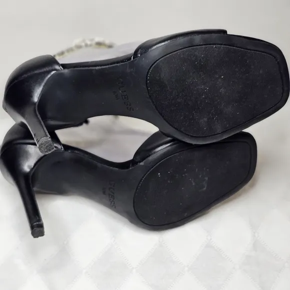 Guess Rhinestone Black Ankle Strap Heeled Sandals,  Women's Size 10M
