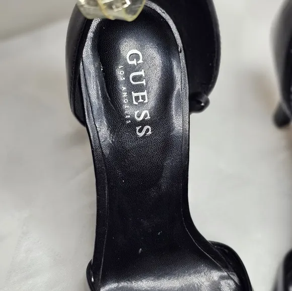 Guess Rhinestone Black Ankle Strap Heeled Sandals,  Women's Size 10M