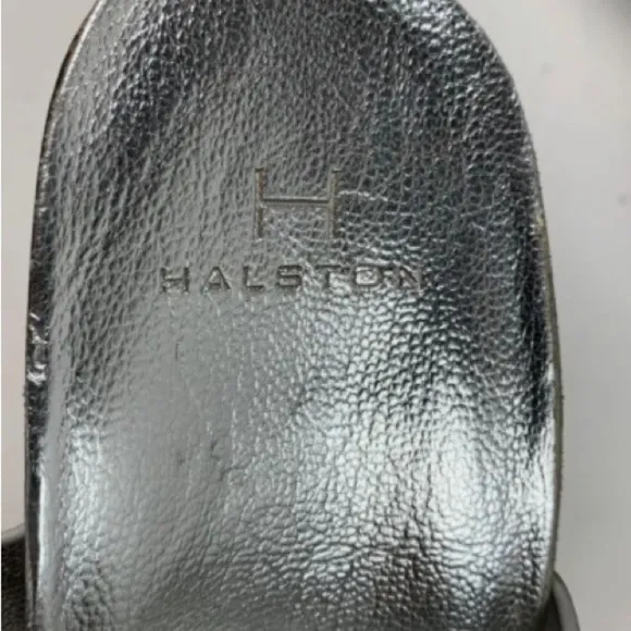 H by Halston Nala Sandals Silver Leather Slingback Ankle Buckle Strap Size 8
