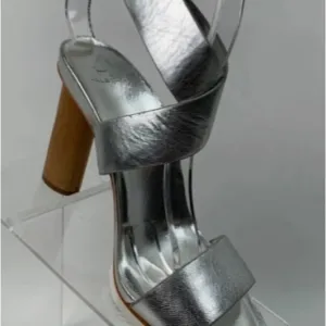 H by Halston Nala Sandals Silver Leather Slingback Ankle Buckle Strap Size 8
