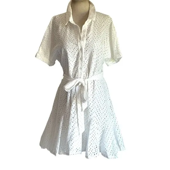 Heartloom Drea Dress in Eggshell White Large New Womens Mini Shirtdress