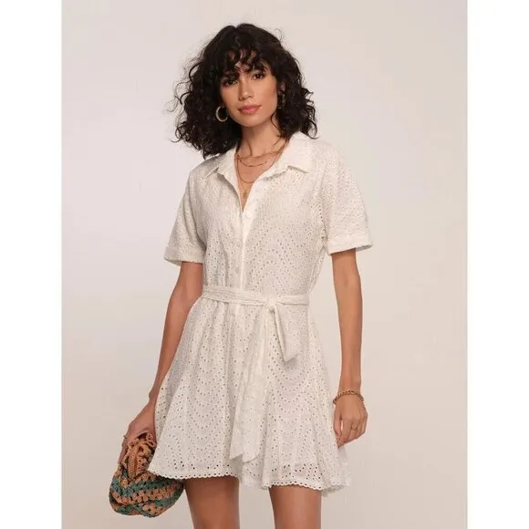 Heartloom Drea Dress in Eggshell White Large New Womens Mini Shirtdress