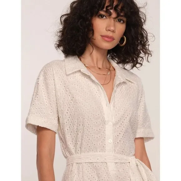 Heartloom Drea Dress in Eggshell White Large New Womens Mini Shirtdress