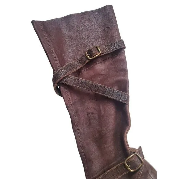 Henry Beguelin Brown Leather Buckle Knee High Boots Women's size 37.5/7.5