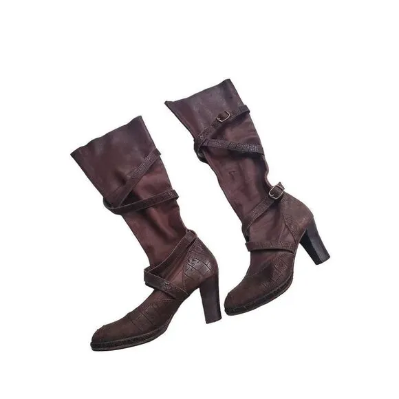 Henry Beguelin Brown Leather Buckle Knee High Boots Women's size 37.5/7.5
