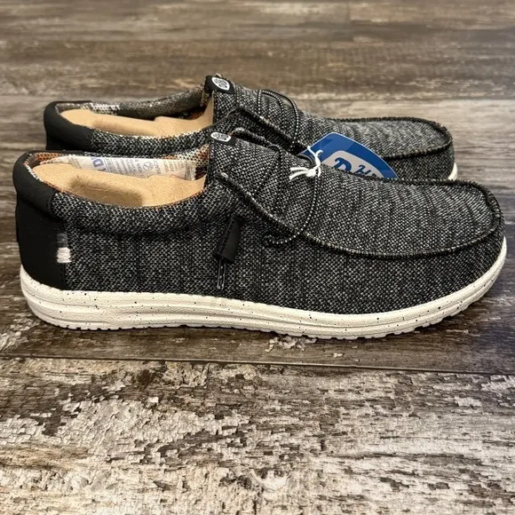 Hey Dude Wally Sox Stitch Wide Lace Up Loafers Shoes Mens 8EE Black White NWT