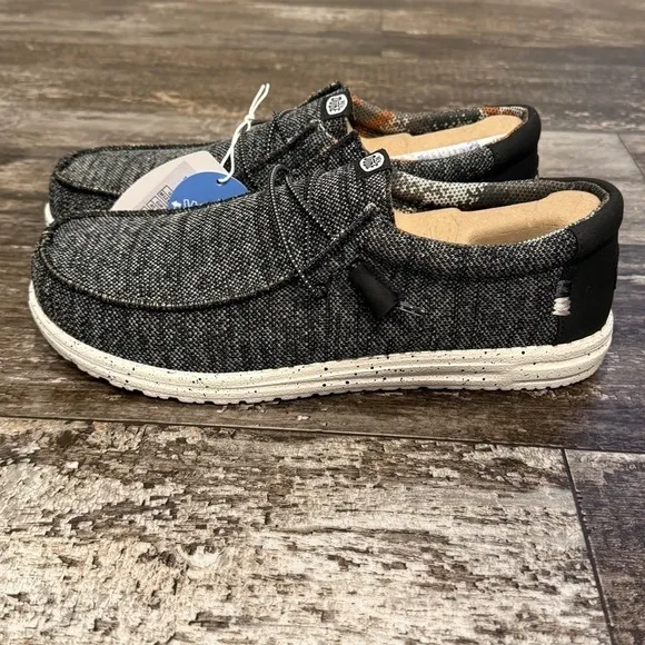 Hey Dude Wally Sox Stitch Wide Lace Up Loafers Shoes Mens 8EE Black White NWT