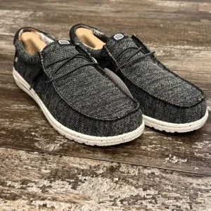 Hey Dude Wally Sox Stitch Wide Lace Up Loafers Shoes Mens 8EE Black White NWT