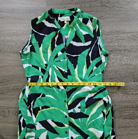 HOBBS Green Multi Laurenza Printed Sleeveless Button Down Midi Dress Size 8