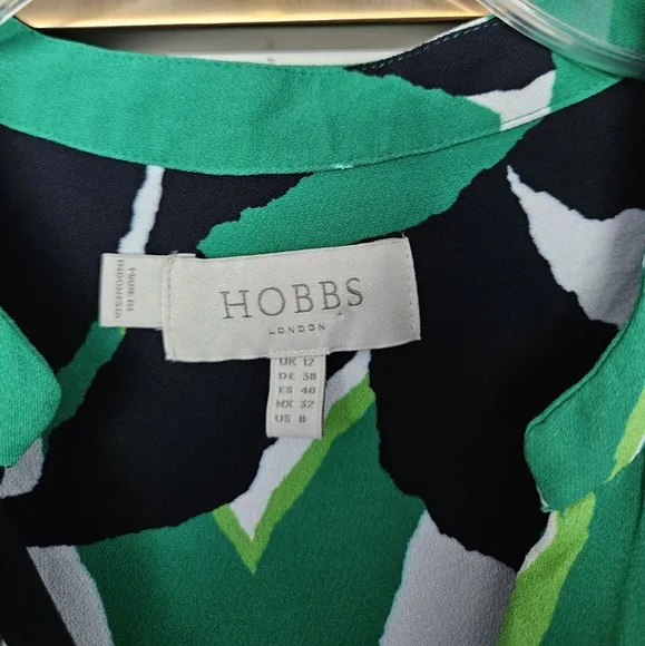 HOBBS Green Multi Laurenza Printed Sleeveless Button Down Midi Dress Size 8