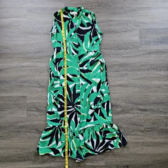 HOBBS Green Multi Laurenza Printed Sleeveless Button Down Midi Dress Size 8
