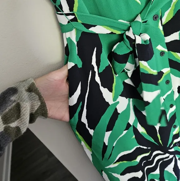 HOBBS Green Multi Laurenza Printed Sleeveless Button Down Midi Dress Size 8