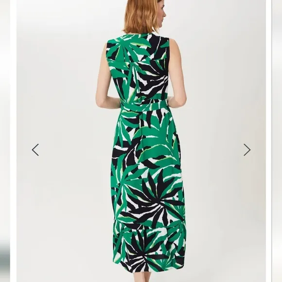 HOBBS Green Multi Laurenza Printed Sleeveless Button Down Midi Dress Size 8