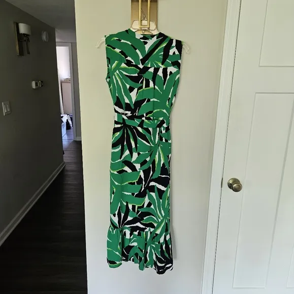 HOBBS Green Multi Laurenza Printed Sleeveless Button Down Midi Dress Size 8