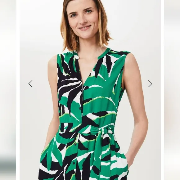 HOBBS Green Multi Laurenza Printed Sleeveless Button Down Midi Dress Size 8