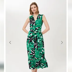 HOBBS Green Multi Laurenza Printed Sleeveless Button Down Midi Dress Size 8