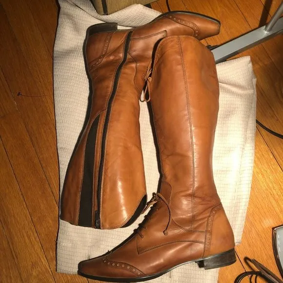Hogl leather high boots with zip tan, 7.5