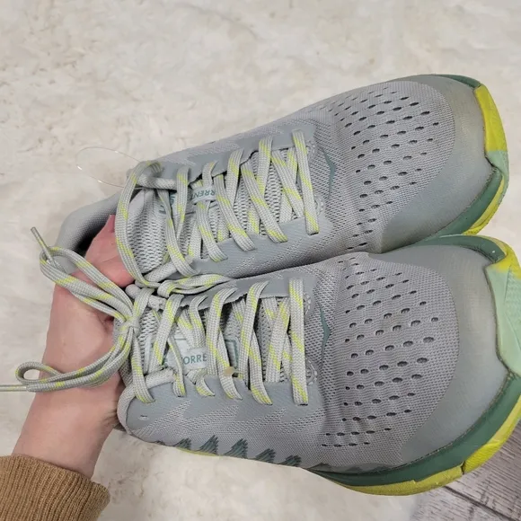 Hoka One One Women 9 B Torrent 3 Gray/Teal Road Running Sneakers Trail Terrain
