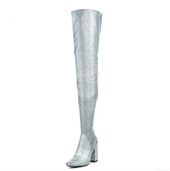 Holographic Silver Thigh high Boots