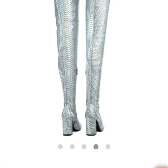 Holographic Silver Thigh high Boots