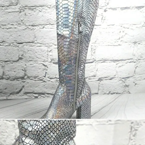 Holographic Silver Thigh high Boots