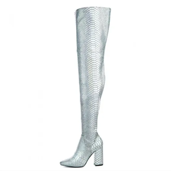 Holographic Silver Thigh high Boots