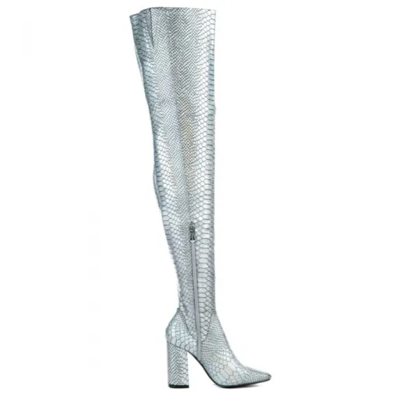 Holographic Silver Thigh high Boots