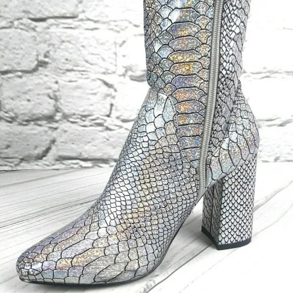 Holographic Silver Thigh high Boots