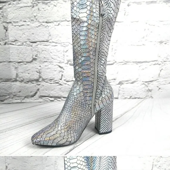 Holographic Silver Thigh high Boots