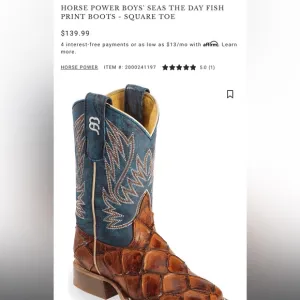 HORSE POWER BOYS' SEAS THE DAY FISH PRINT BOOTS - SQUARE TOE