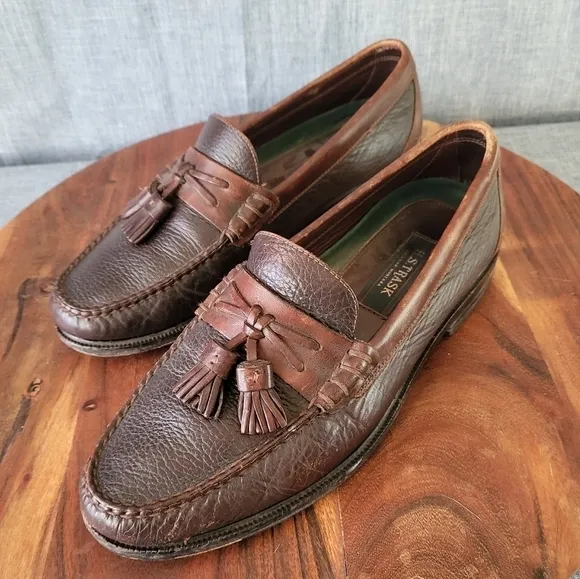 H.S. Trask Pebble Leather Loafer w/ Tassel Two-tone Brown Men's 10W