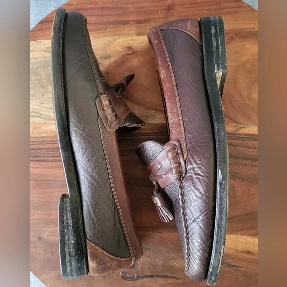 H.S. Trask Pebble Leather Loafer w/ Tassel Two-tone Brown Men's 10W