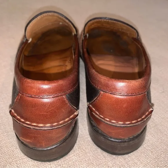 HS Trask Penny Two Tone Pebble Leather Loafers Mens 8.5 Brown Bourbon Black