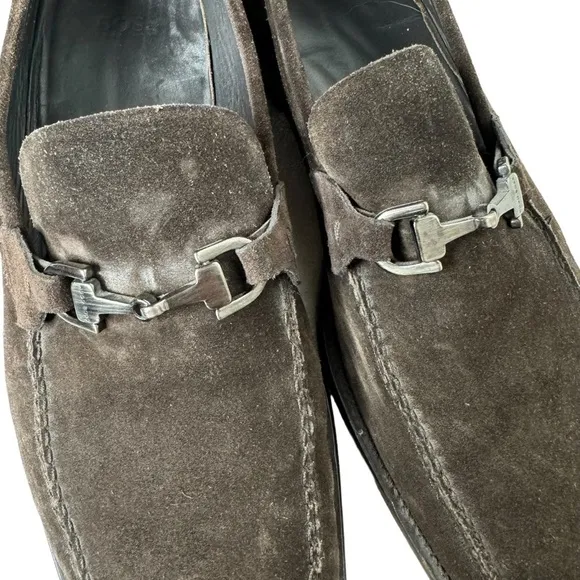 Hugo Boss Suede Loafers Brown Slip On 8.5
