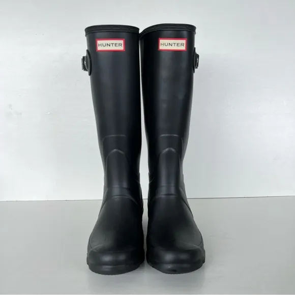 HUNTER Field Huntress Black Rubber Knee High Wellington Tall Rain Boots Sz 6