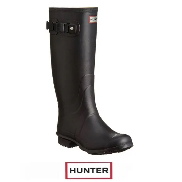 HUNTER Field Huntress Black Rubber Knee High Wellington Tall Rain Boots Sz 6