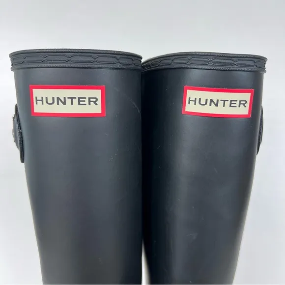 HUNTER Field Huntress Black Rubber Knee High Wellington Tall Rain Boots Sz 6