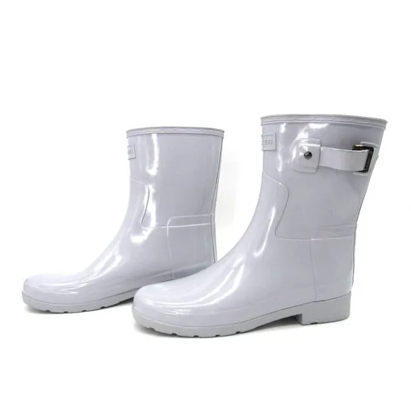 Hunter Original Refined Short Gloss Rain Boots in Light Gray SZ 7