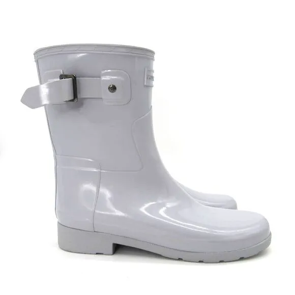 Hunter Original Refined Short Gloss Rain Boots in Light Gray SZ 7