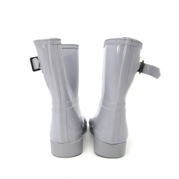 Hunter Original Refined Short Gloss Rain Boots in Light Gray SZ 7