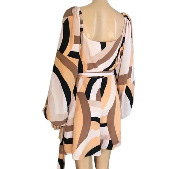 Hutch Anthropologie Women's Pink Sand Wave Wrap Mini Dress Puff Sleeves XS