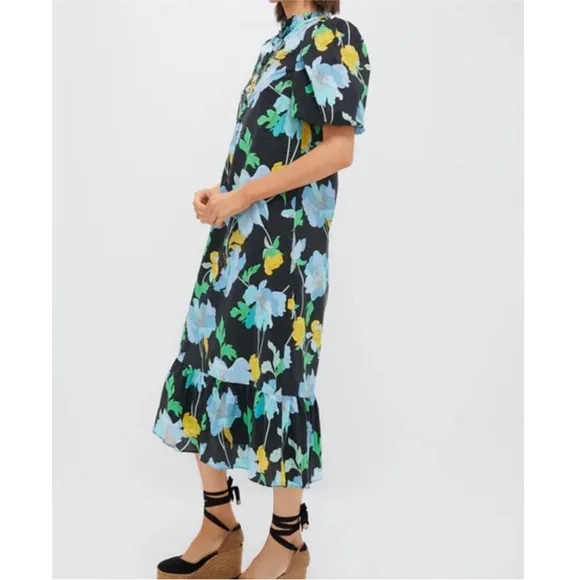 HYACINTH HOUSE Black &amp; Airy Blue Floral Mimi Midi Dress