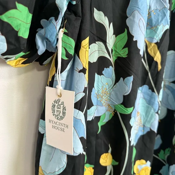 HYACINTH HOUSE Black &amp; Airy Blue Floral Mimi Midi Dress