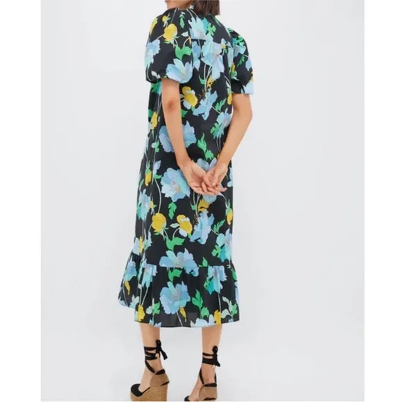 HYACINTH HOUSE Black &amp; Airy Blue Floral Mimi Midi Dress