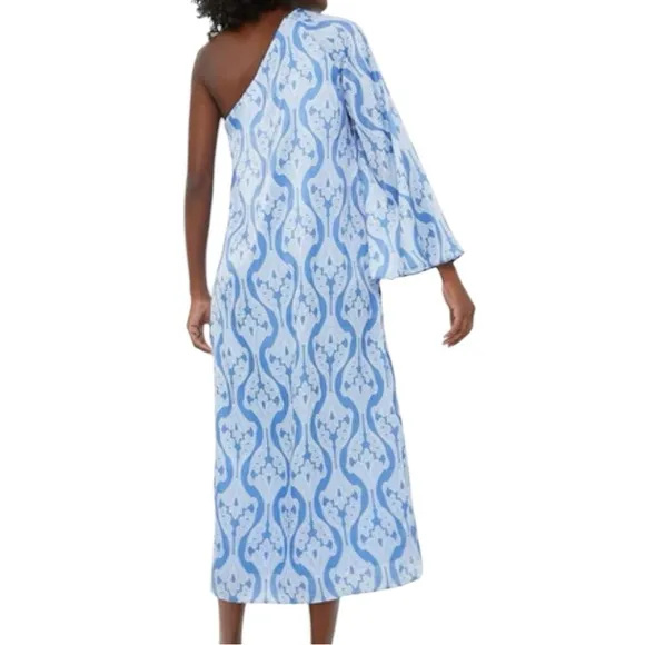 HYACINTH HOUSE One Shoulder Blue Geometric Luna Dress Size Small