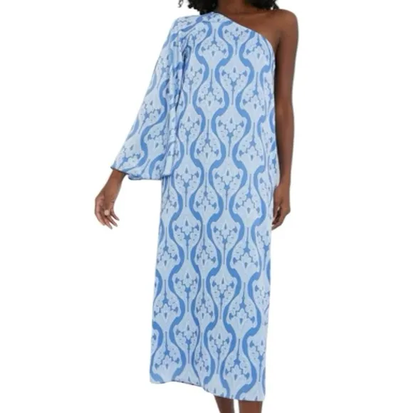 HYACINTH HOUSE One Shoulder Blue Geometric Luna Dress Size Small