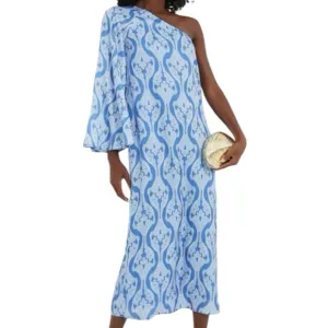 HYACINTH HOUSE One Shoulder Blue Geometric Luna Dress Size Small
